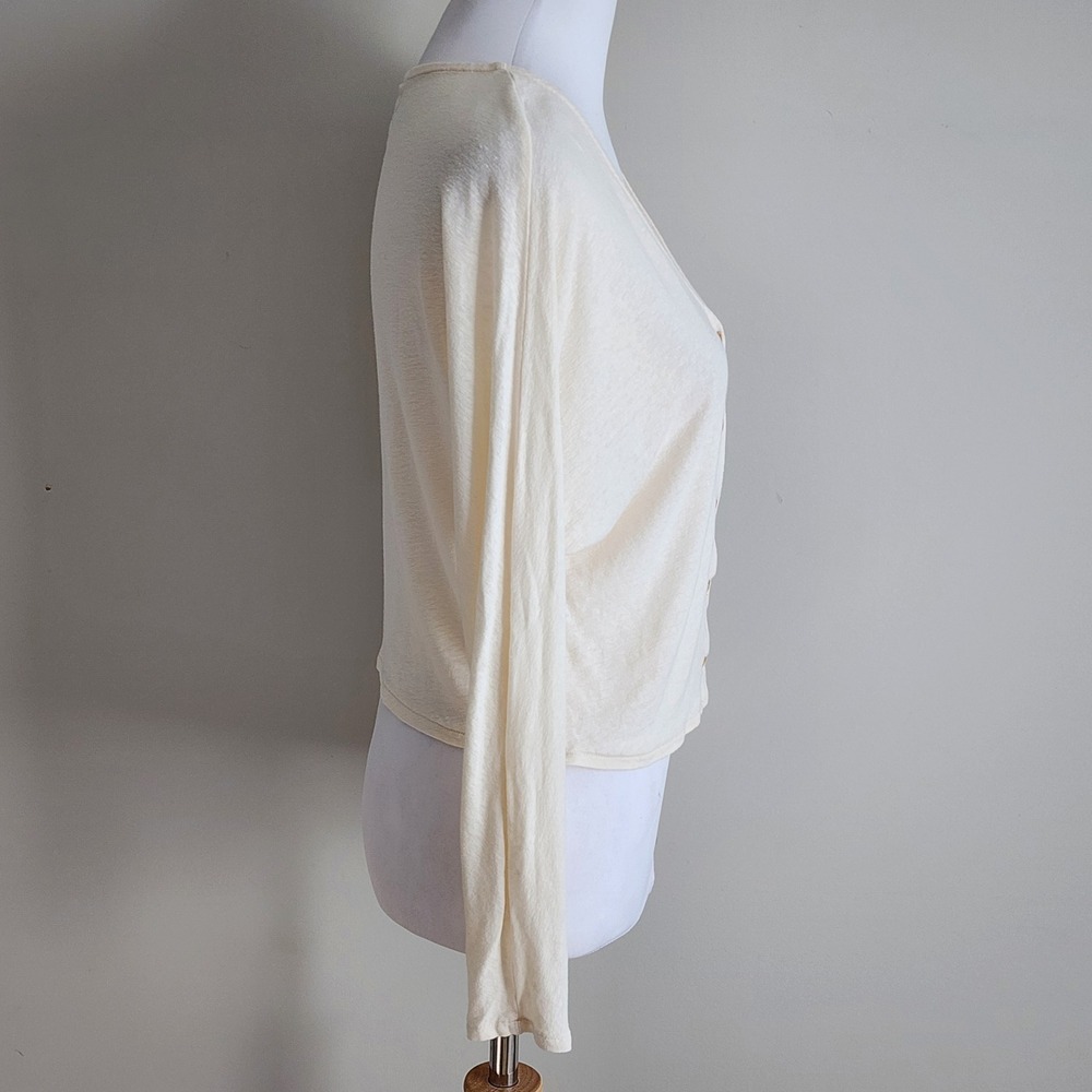 H&M Linen Blend Cardigan Womens XS Cream Cropped Fairy Natural Bridal Neutral - Picture 4 of 15